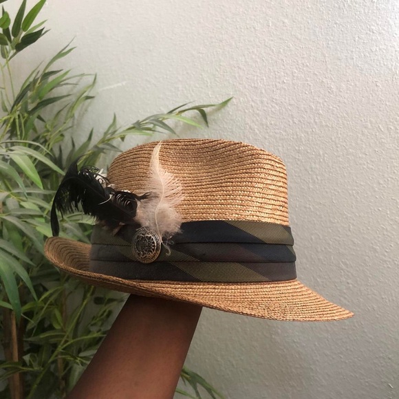 1960s Stevens Real Milan Casino Gambler Boater Panama Straw Fedora Hat Cap 7 1/2